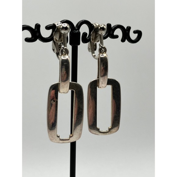 2 Silver-Tone Rectangle Door Knockers Hoop in 1 Clip-On Earrings! - Picture 5 of 6